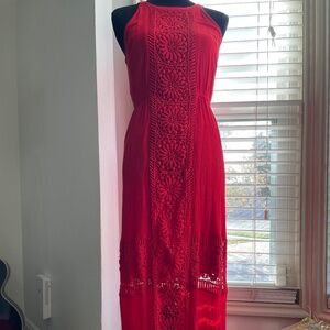 Skies Are Blue Red Lace Panel Maxi Dress Size M